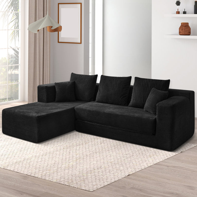 Haven 106" Sleeper Sofa - Corduroy L-Shaped Sectional Pull Out Bed