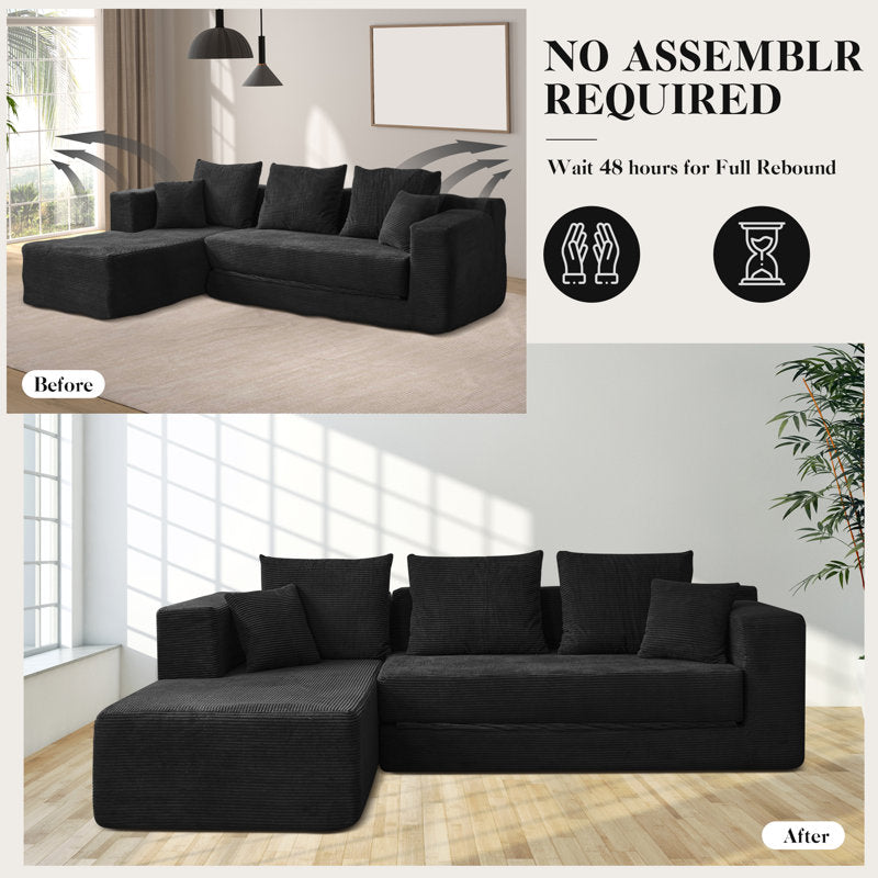 Haven 106" Sleeper Sofa - Corduroy L-Shaped Sectional Pull Out Bed