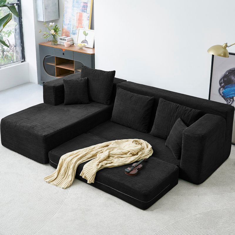 Haven 106" Sleeper Sofa - Corduroy L-Shaped Sectional Pull Out Bed