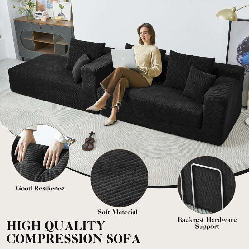 Haven 106" Sleeper Sofa - Corduroy L-Shaped Sectional Pull Out Bed