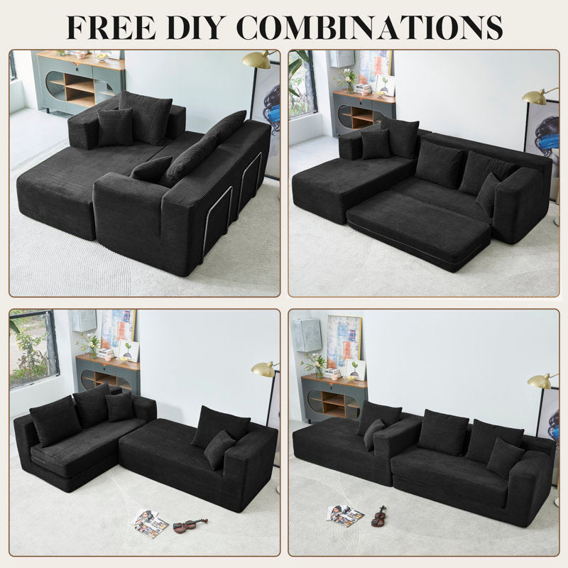 Haven 106" Sleeper Sofa - Corduroy L-Shaped Sectional Pull Out Bed