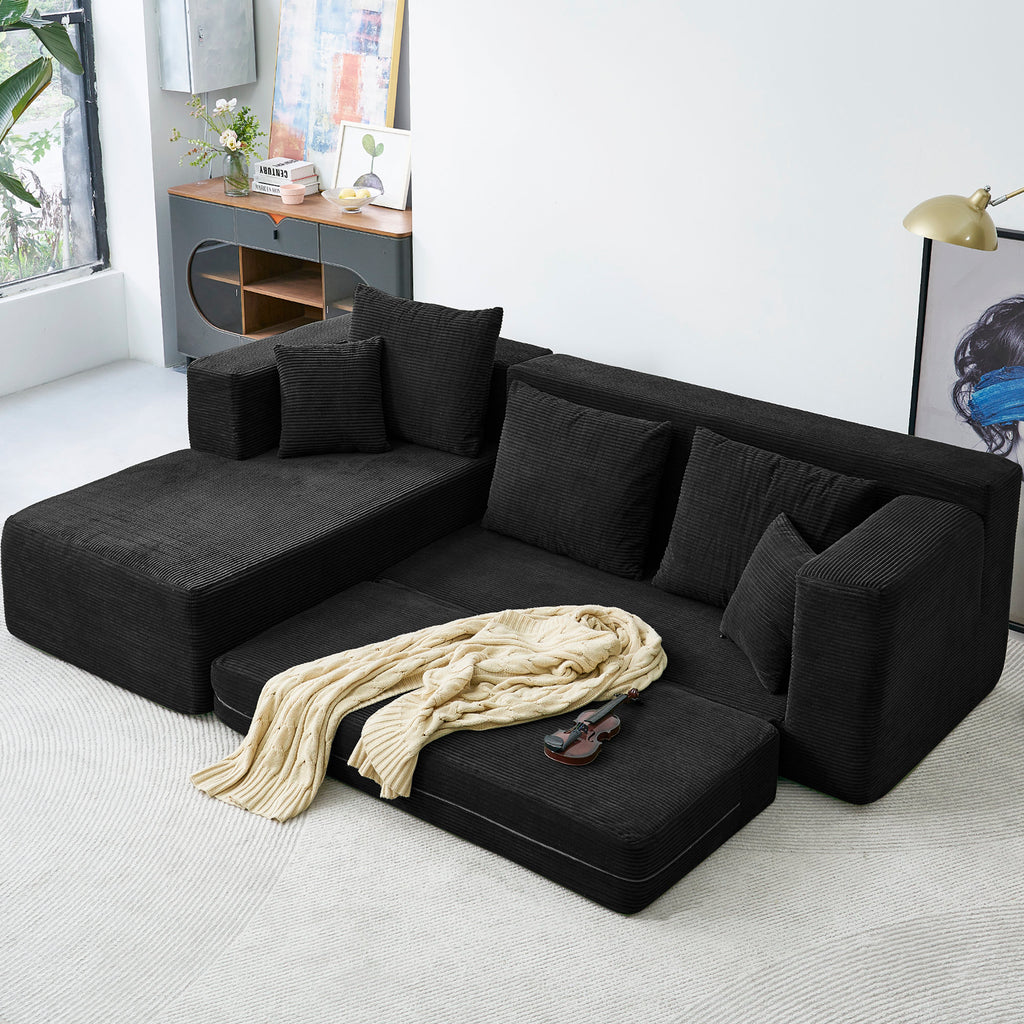 Haven 106" Sleeper Sofa - Corduroy L-Shaped Sectional Pull Out Bed