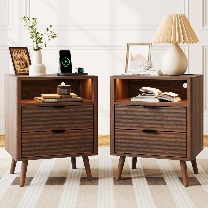 Aura Wave - LED Nightstand with Charging Station & 2 Drawers