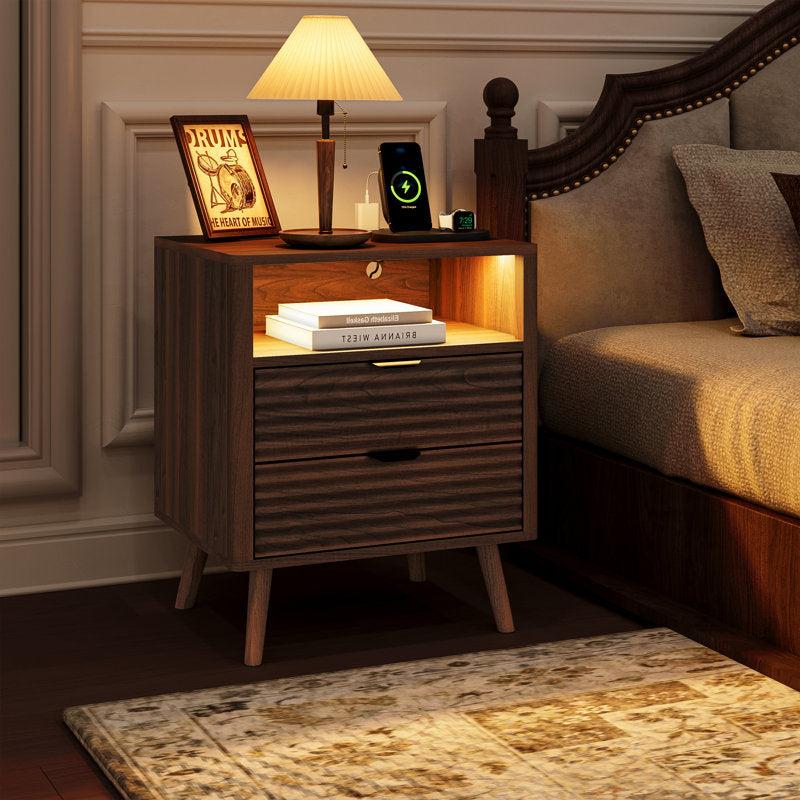 Aura Wave - LED Nightstand with Charging Station & 2 Drawers