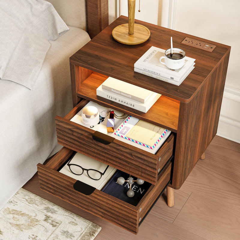 Aura Wave - LED Nightstand with Charging Station & 2 Drawers