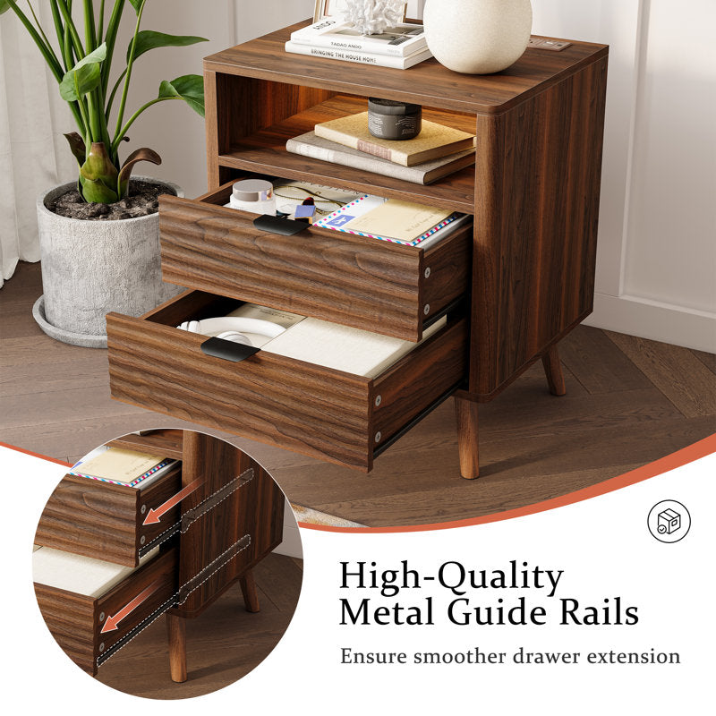 Aura Wave - LED Nightstand with Charging Station & 2 Drawers