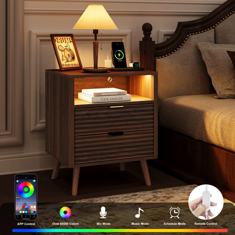 Aura Wave - LED Nightstand with Charging Station & 2 Drawers