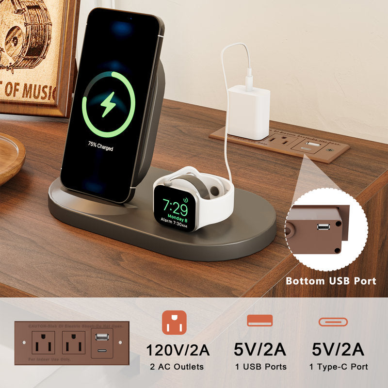 Aura Wave - LED Nightstand with Charging Station & 2 Drawers