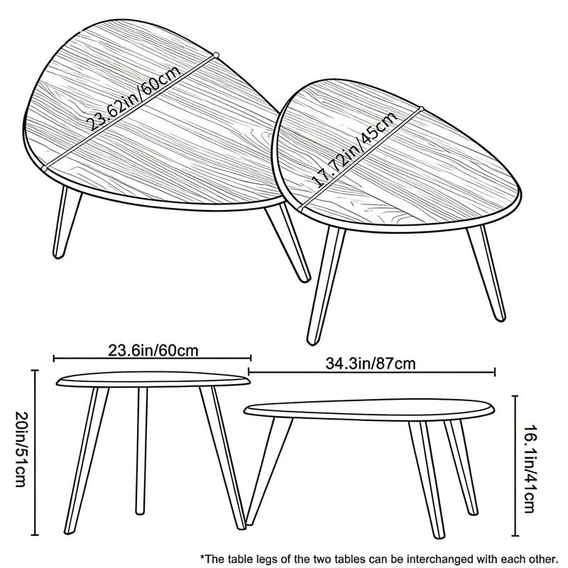 Apex - 2-Piece Nesting Coffee Table Set Mid-Century Wood Veneer