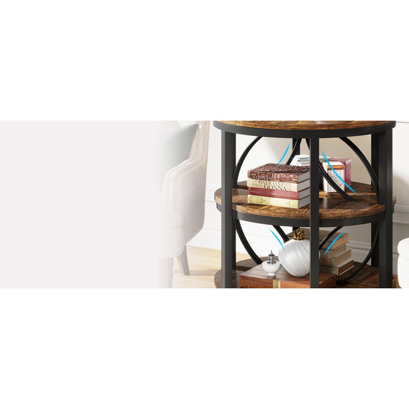 Luna - Industrial Half Moon End Table Wood & Metal for Living Room
