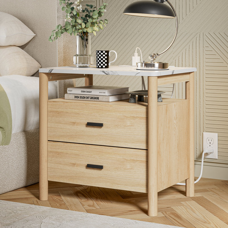 Aurelia - 24" Charging Nightstand Mid-Century Oak Bedside Table