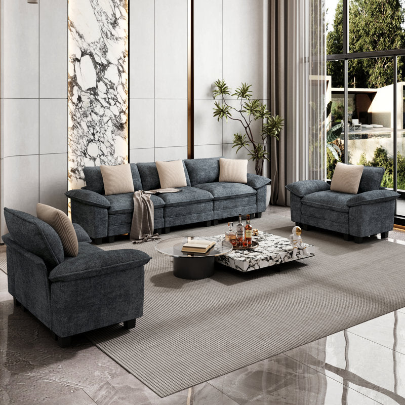 Haven 3-Piece Modular Sectional Sofa - Navy Chenille Oversized Couch