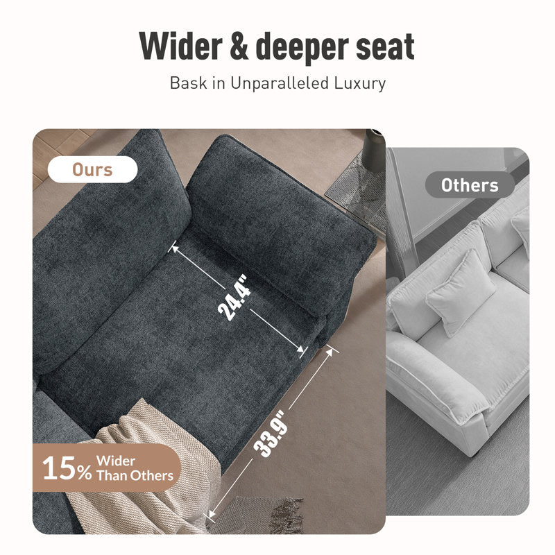 Haven 3-Piece Modular Sectional Sofa - Navy Chenille Oversized Couch