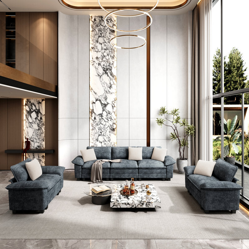 Haven 3-Piece Modular Sectional Sofa - Navy Chenille Oversized Couch