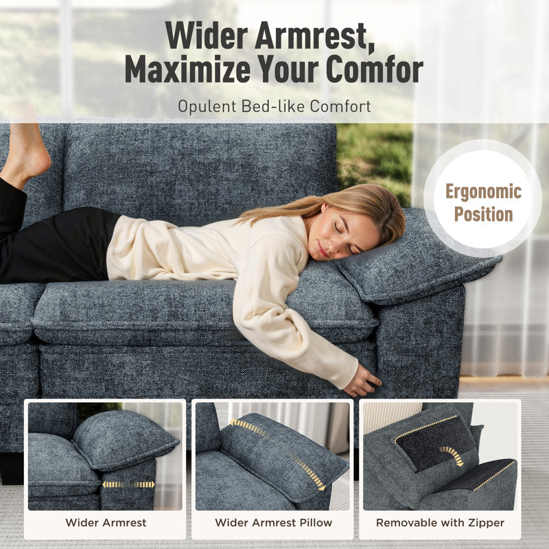 Haven 3-Piece Modular Sectional Sofa - Navy Chenille Oversized Couch