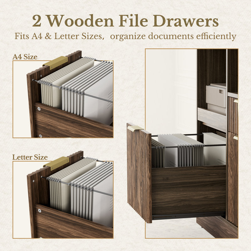 Apex 3-Drawer Lateral Filing Cabinet with Charging Station - Walnut