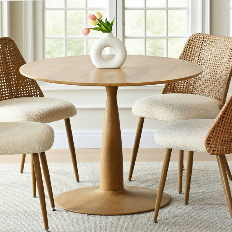 Aurelia - Round Pedestal Dining Table Modern Wood Grain for 4 People