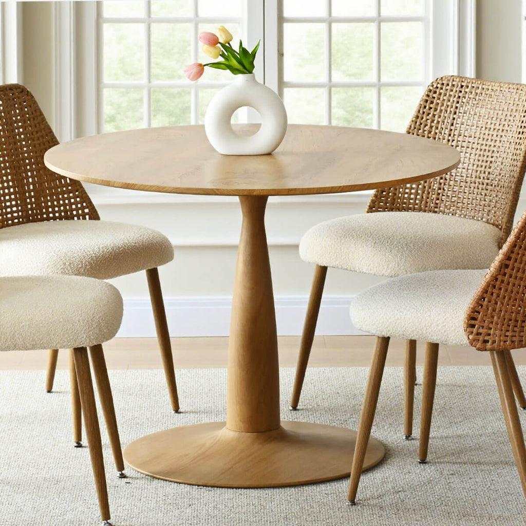 Aurelia - Round Pedestal Dining Table Modern Wood Grain for 4 People