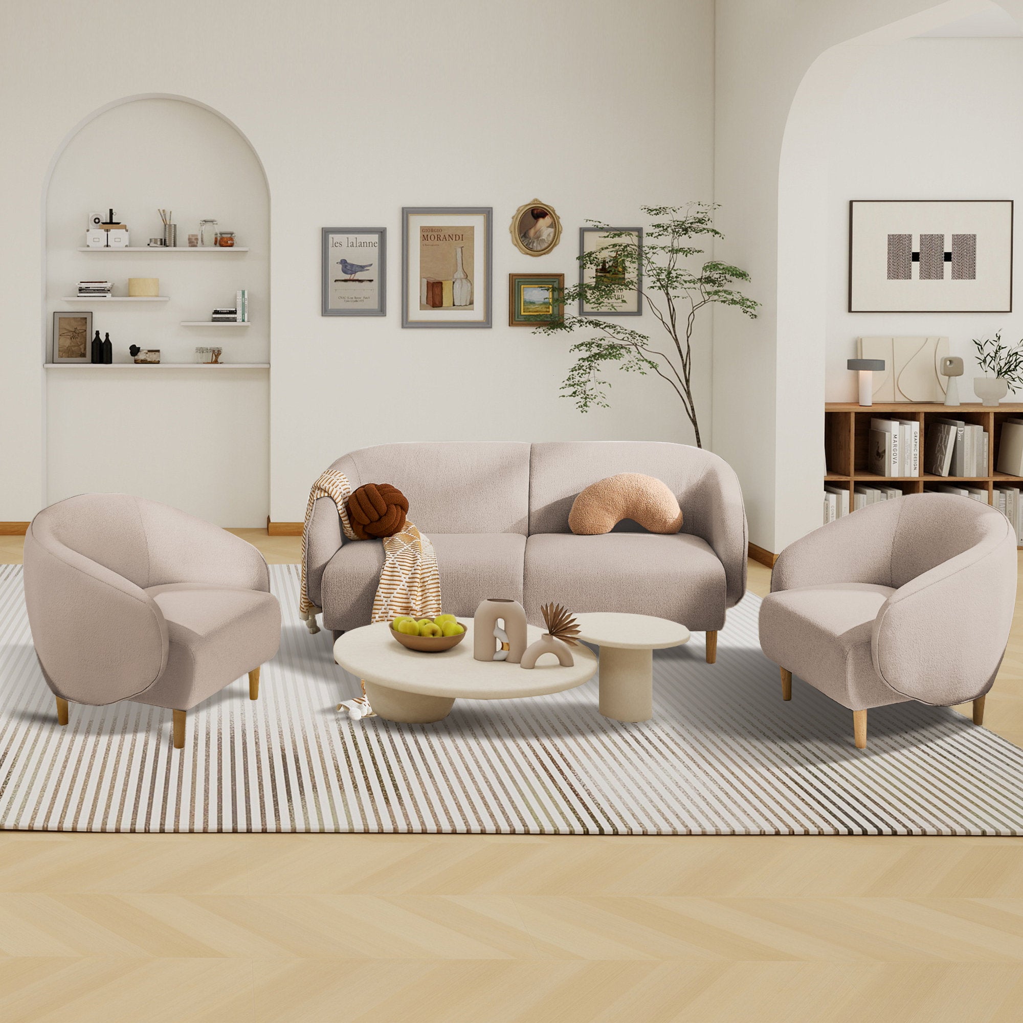 Aurelia 3-Piece Modern Chenille Living Room Set - Sofa & Accent Chair