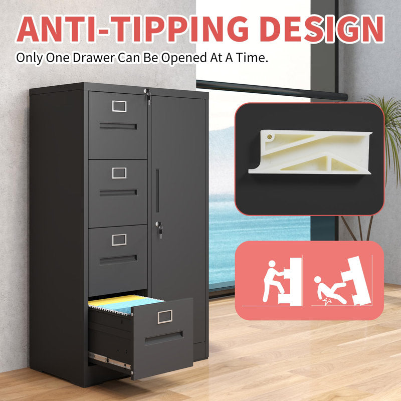 Titan - 4-Drawer Metal Vertical Filing Cabinet with Lock for Home Office