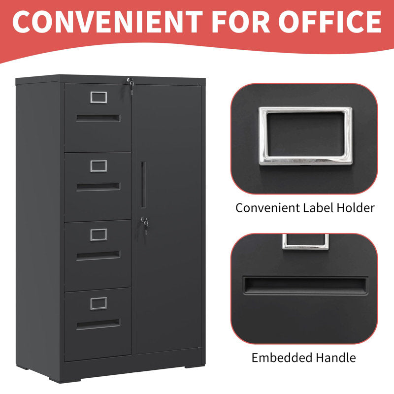 Titan - 4-Drawer Metal Vertical Filing Cabinet with Lock for Home Office