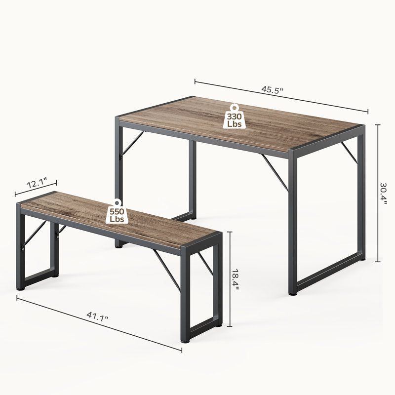 Aria 45.5" Dining Table Set with 2 Benches - Modern Space-Saving Set