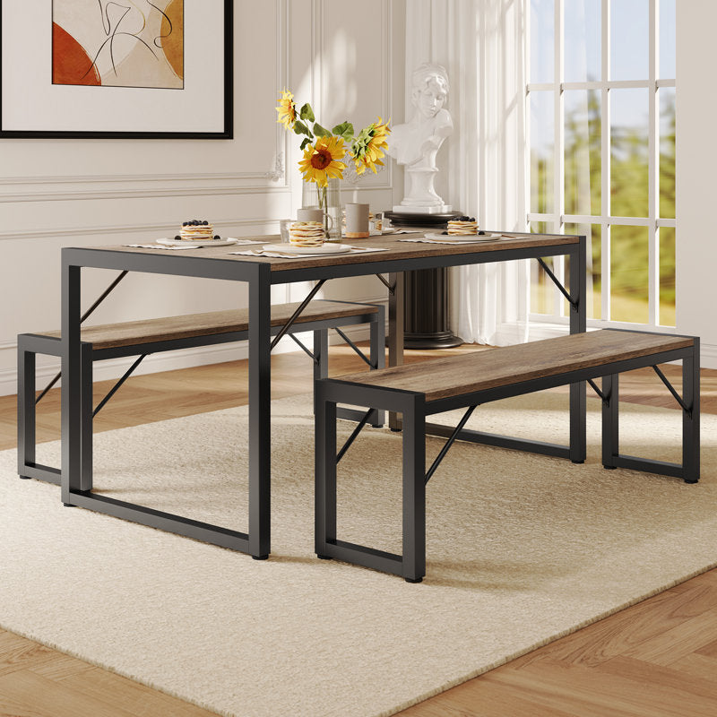 Aria 45.5" Dining Table Set with 2 Benches - Modern Space-Saving Set