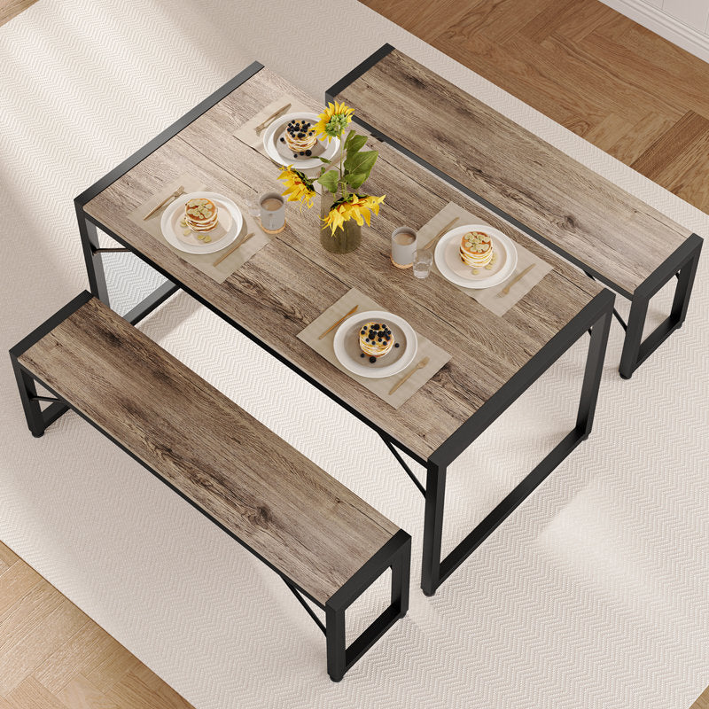 Aria 45.5" Dining Table Set with 2 Benches - Modern Space-Saving Set
