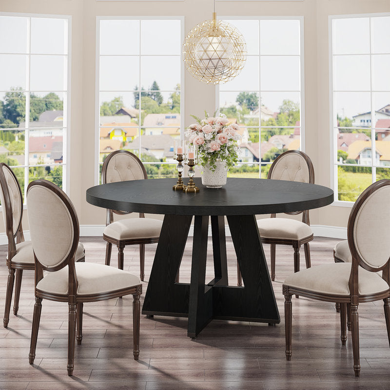 Havenly 47" Round Farmhouse Dining Table - Wood Pedestal Kitchen Table