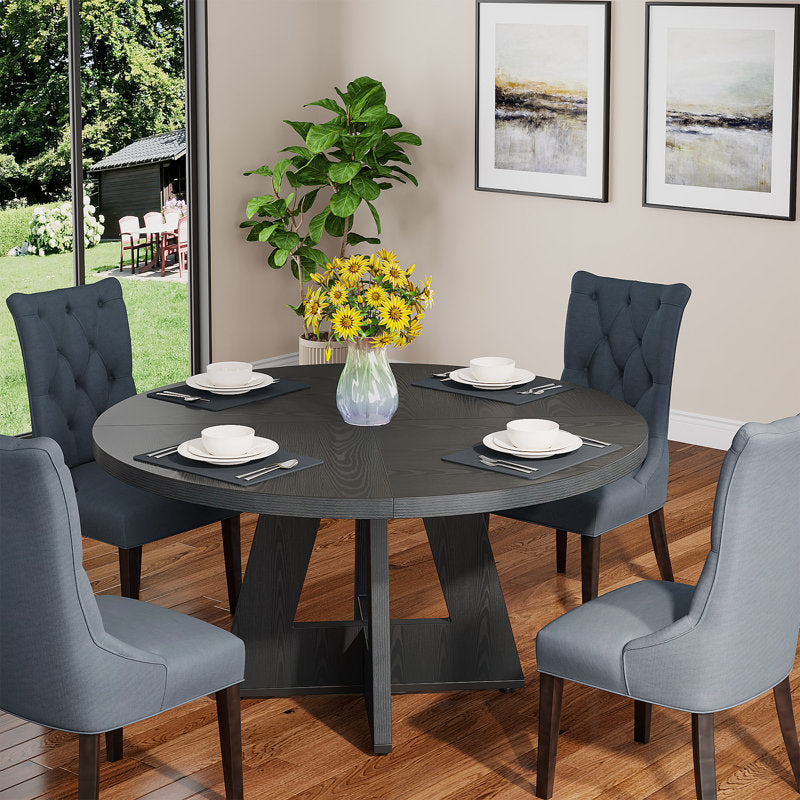 Havenly 47" Round Farmhouse Dining Table - Wood Pedestal Kitchen Table