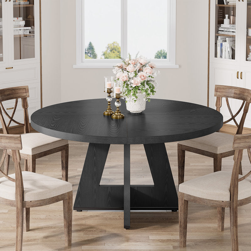 Havenly 47" Round Farmhouse Dining Table - Wood Pedestal Kitchen Table