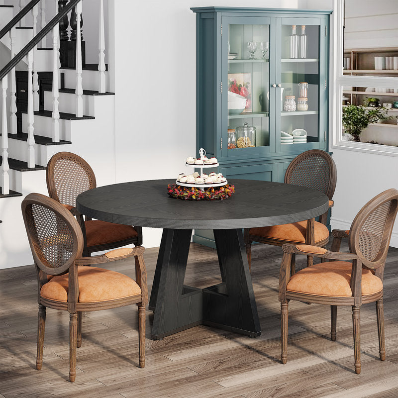 Havenly 47" Round Farmhouse Dining Table - Wood Pedestal Kitchen Table