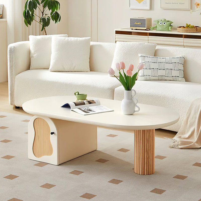 Aura - Modern Irregular Coffee Table White & Wood Living Room