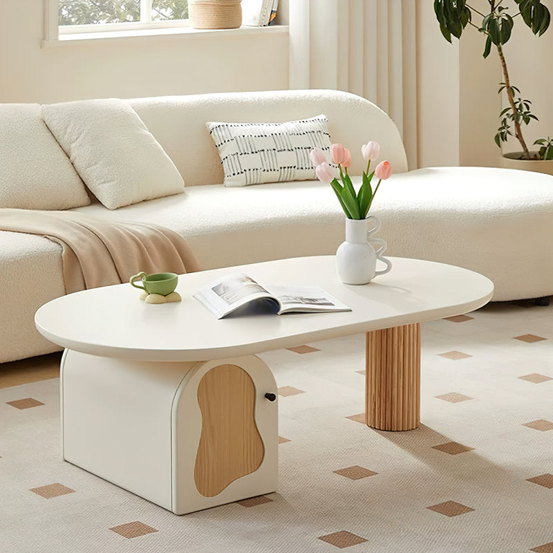 Aura - Modern Irregular Coffee Table White & Wood Living Room