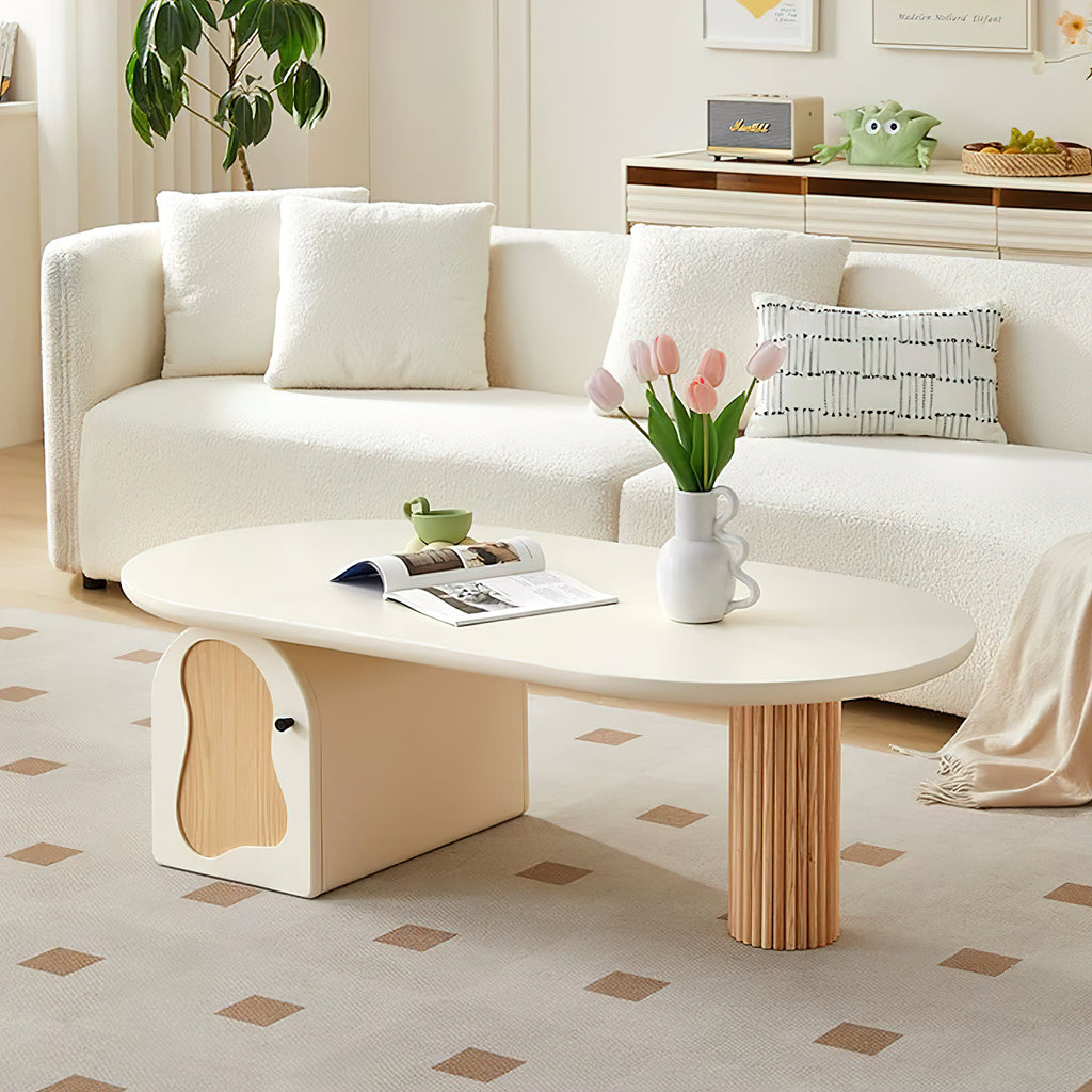 Aura - Modern Irregular Coffee Table White & Wood Living Room