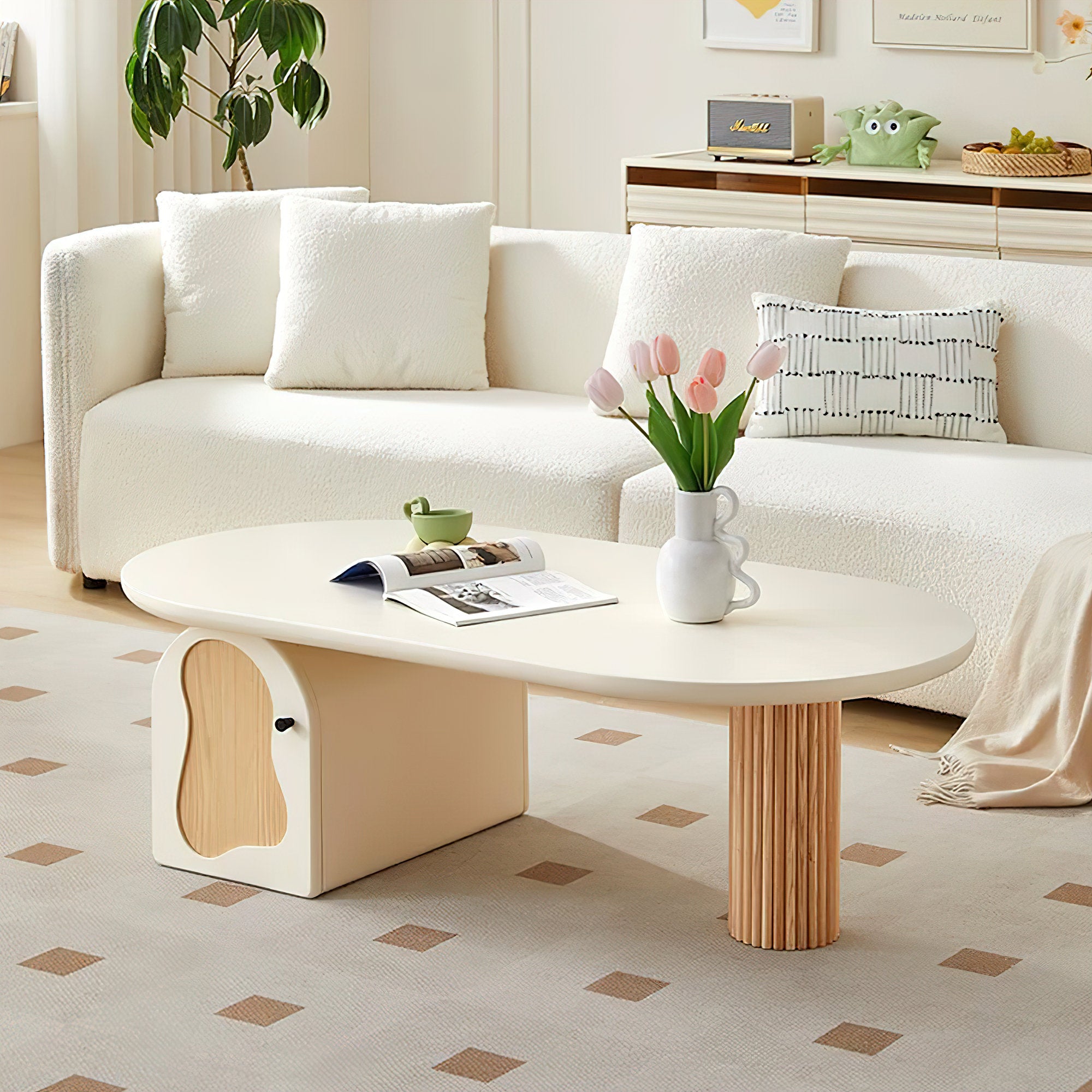 Aura - Modern Irregular Coffee Table White & Wood Living Room