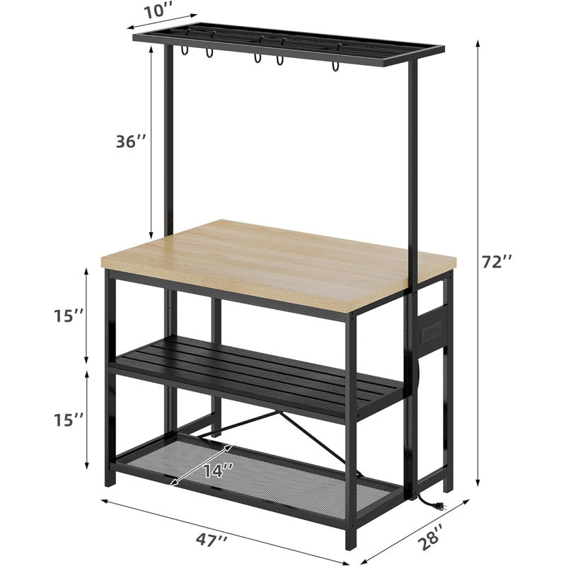 Havenwood - 47" Kitchen Island Natural Wood with Power Outlets