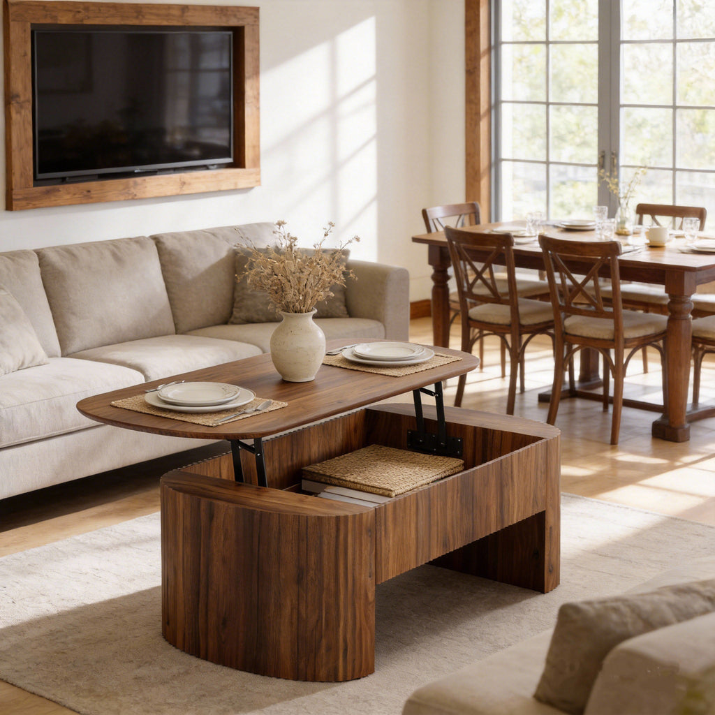 Luna - Oval Lift Top Coffee Table Mid-Century Rustic Brown Living Room