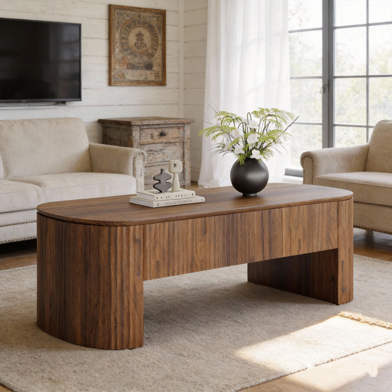 Luna - Oval Lift Top Coffee Table Mid-Century Rustic Brown Living Room