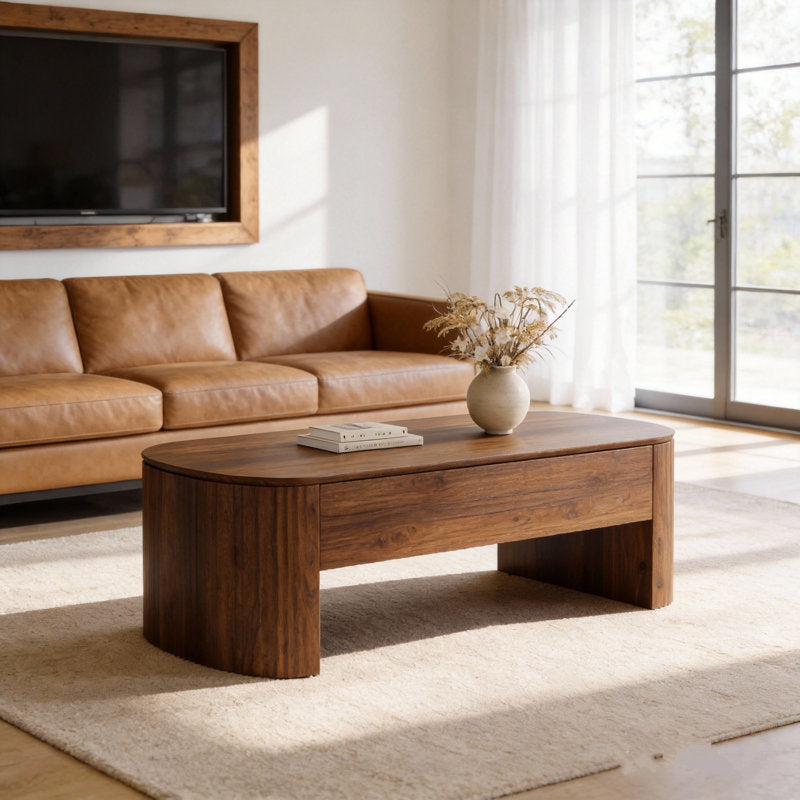 Luna - Oval Lift Top Coffee Table Mid-Century Rustic Brown Living Room