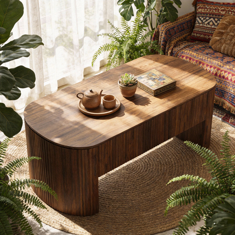 Luna - Oval Lift Top Coffee Table Mid-Century Rustic Brown Living Room