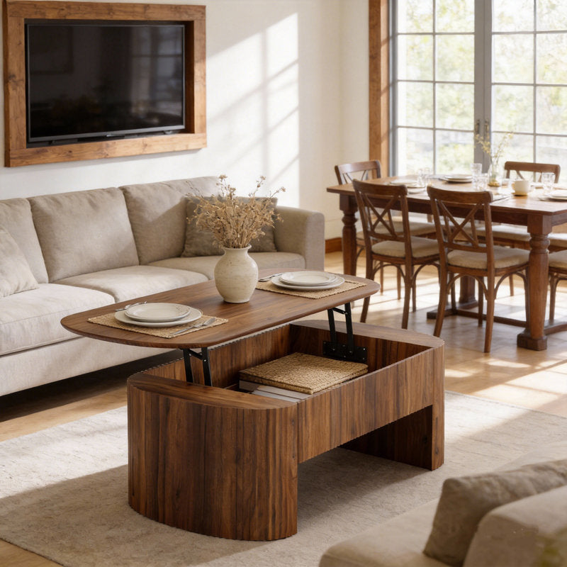 Luna - Oval Lift Top Coffee Table Mid-Century Rustic Brown Living Room