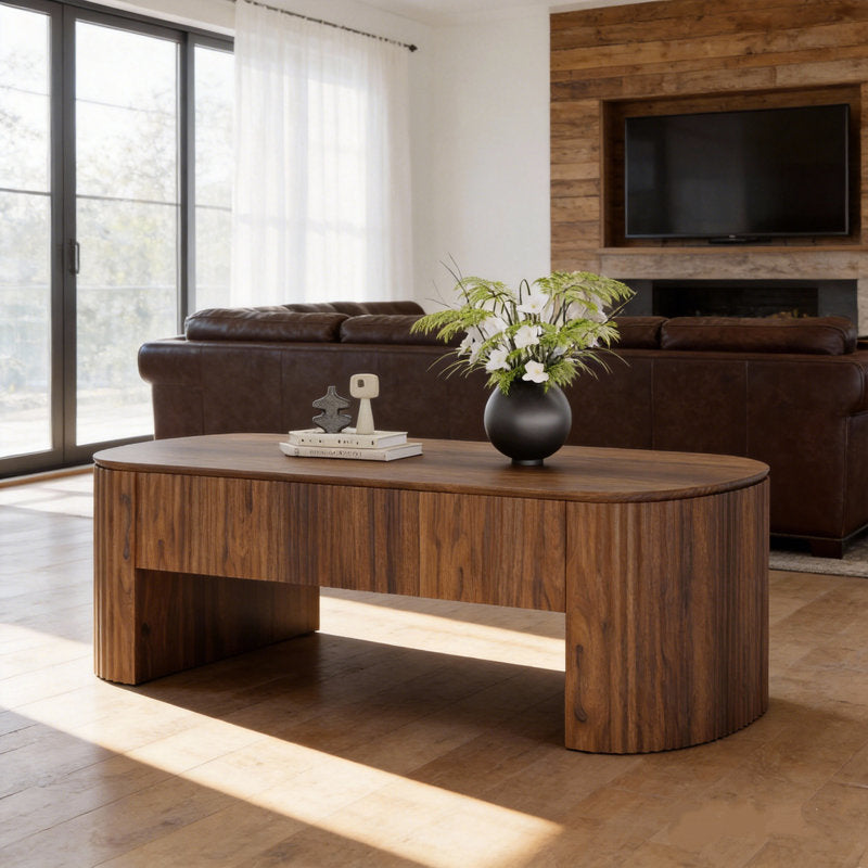Luna - Oval Lift Top Coffee Table Mid-Century Rustic Brown Living Room