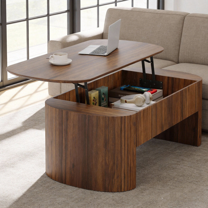 Luna - Oval Lift Top Coffee Table Mid-Century Rustic Brown Living Room