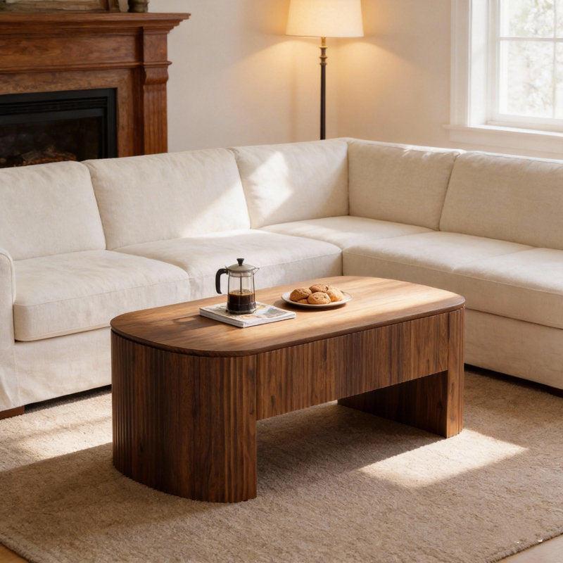Luna - Oval Lift Top Coffee Table Mid-Century Rustic Brown Living Room