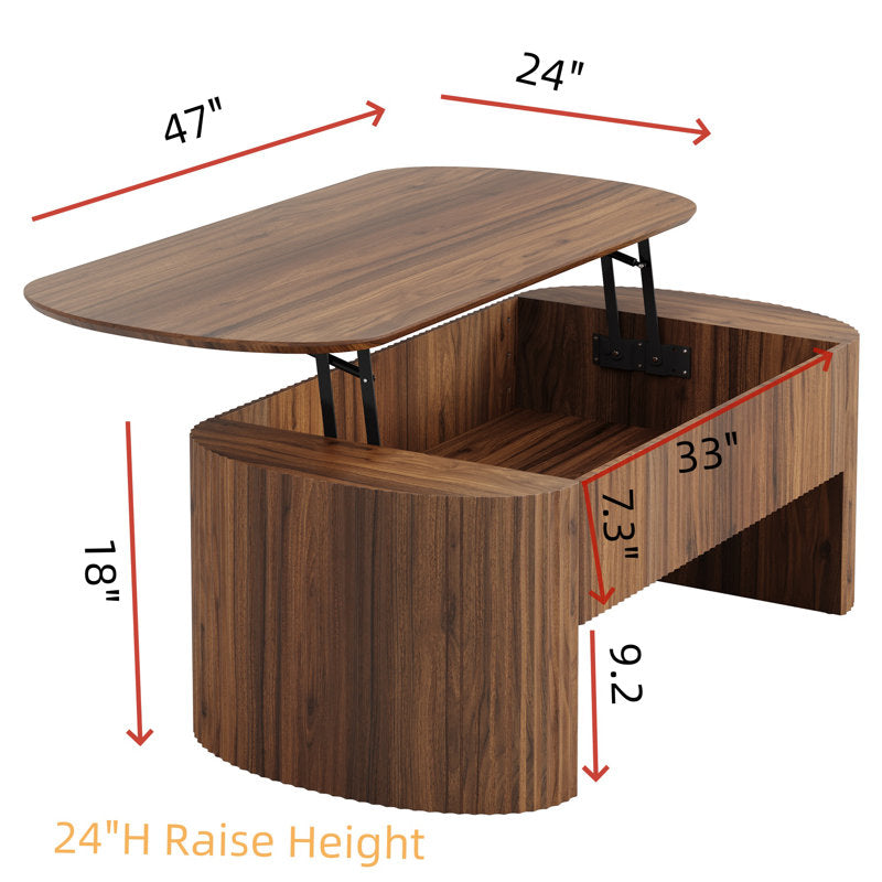 Luna - Oval Lift Top Coffee Table Mid-Century Rustic Brown Living Room