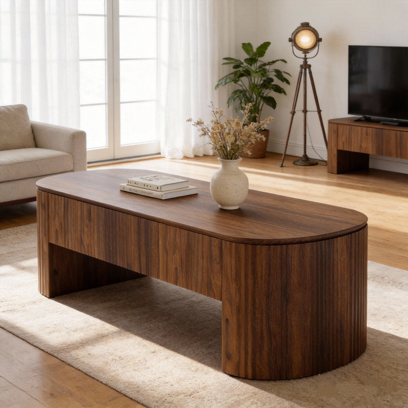 Luna - Oval Lift Top Coffee Table Mid-Century Rustic Brown Living Room