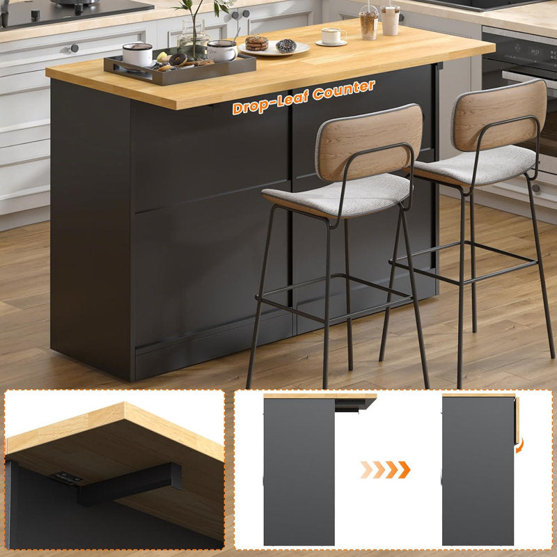 Chef's Haven - 55" Rolling Kitchen Island with Trash Cabinet & Power