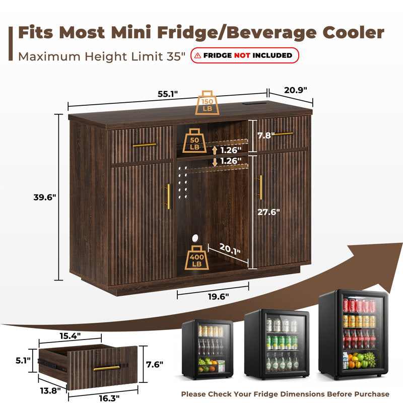 Aurelia - Coffee Bar Cabinet with Fridge Space & Charging Station