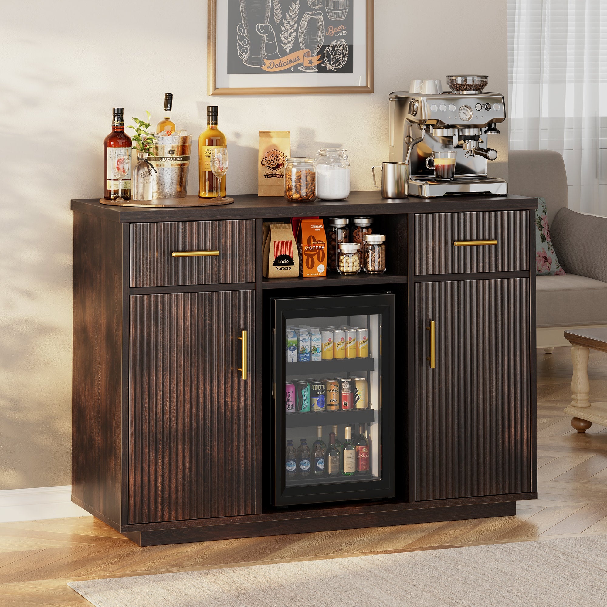 Aurelia - Coffee Bar Cabinet with Fridge Space & Charging Station